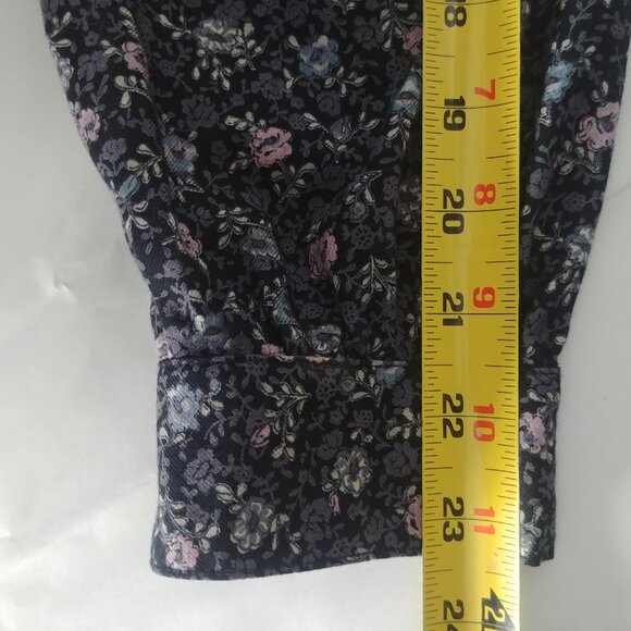 Vintage wool cotton blouse top made in Canada blue grey purple floral Sm… - Picture 13 of 15